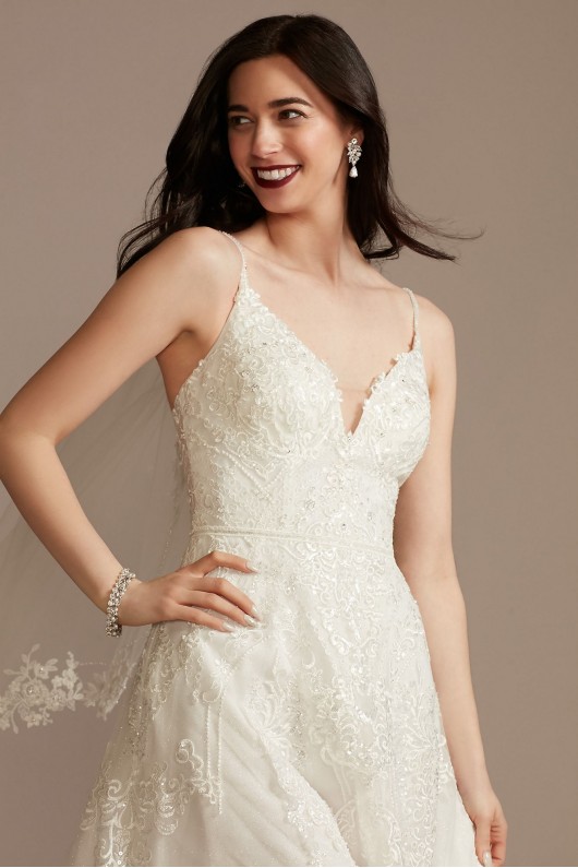 Lace Applique Tulle Spaghetti Strap Wedding Dress  CWG905