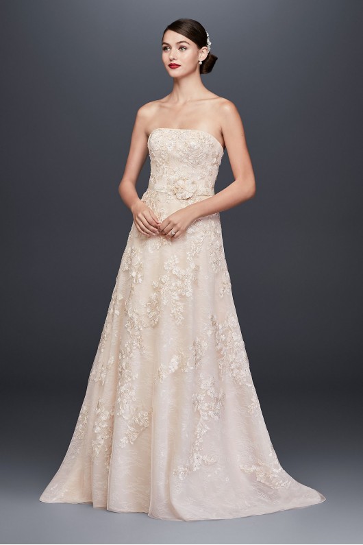 Lace Appliqued A-Line Wedding Dress and Topper  CWG790