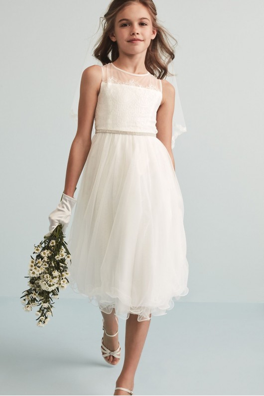 Lace Bodice Flower Girl Dress with Crystal Sash  OP267