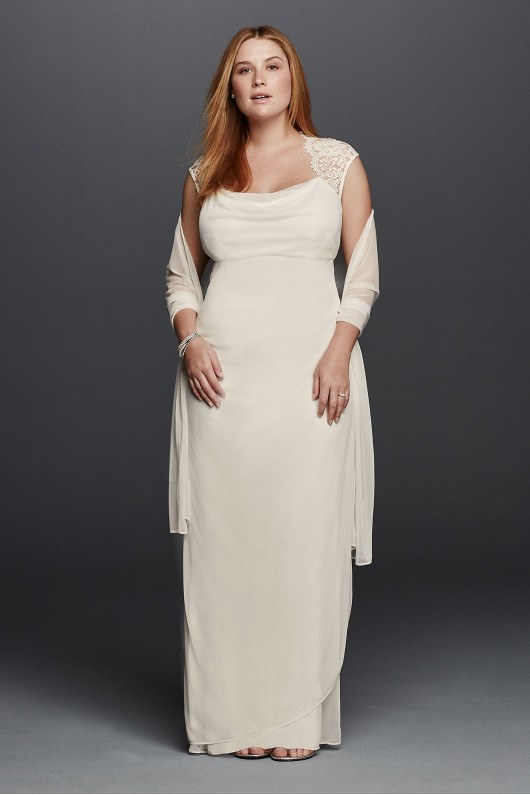 Lace Cap Sleeve Plus Size Long Matte Mesh Dress DB Studio XS3450W