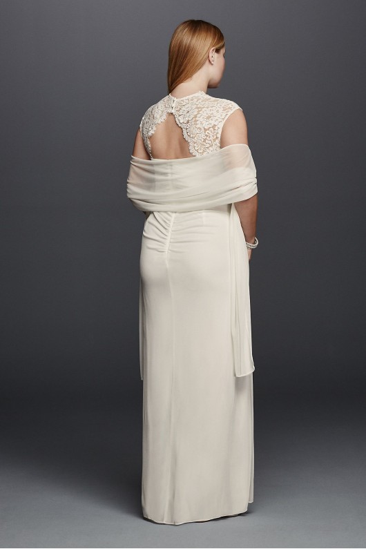 Lace Cap Sleeve Plus Size Long Matte Mesh Dress DB Studio XS3450W