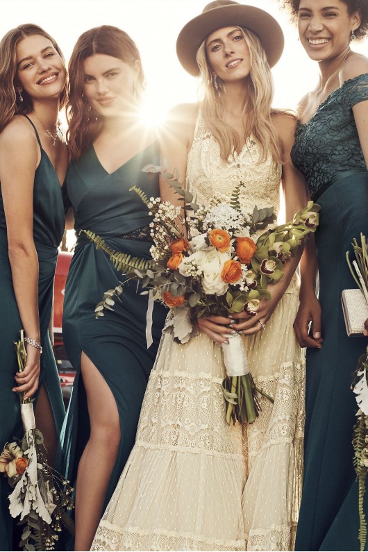 Lace Crepe Off-the-Shoulder Bridesmaid Dress  F20035