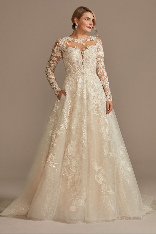 Lace Illusion Long Sleeve Ball Gown Wedding Dress  SLCWG833