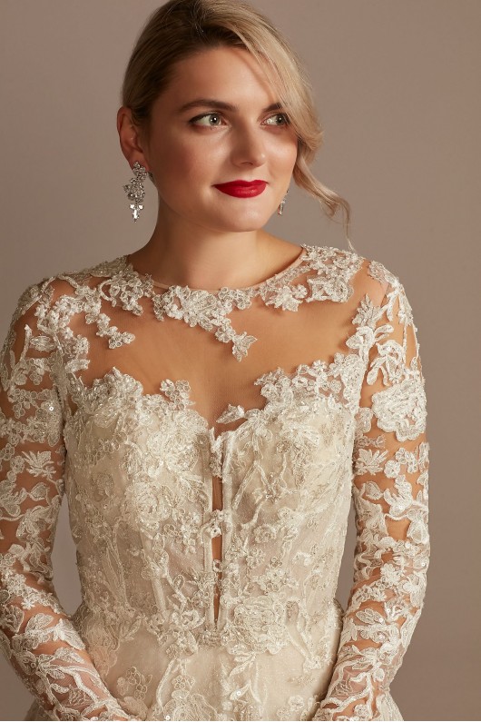 Lace Illusion Long Sleeve Petite Wedding Dress  7SLCWG833