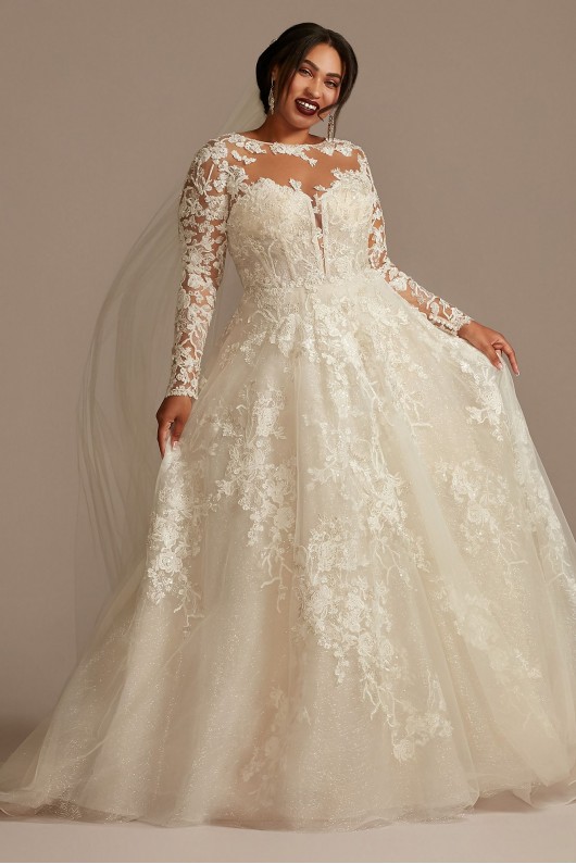 Lace Illusion Long Sleeve Plus Size Wedding Dress  8SLCWG833