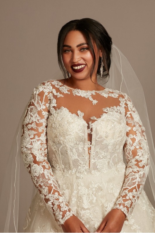 Lace Illusion Long Sleeve Tall Plus Wedding Dress  4XL8SLCWG833