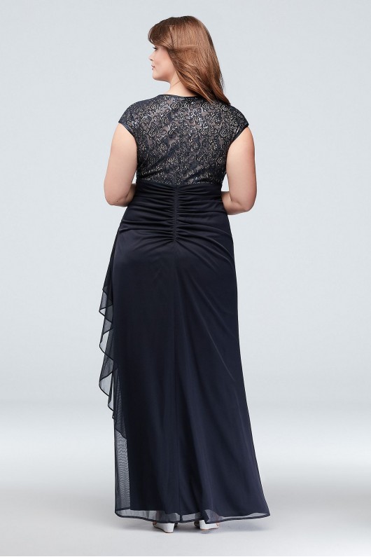 Lace Keyhole Plus Size Gown with Ruched Cascade Betsy and Adam A22197W