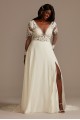 Lace Long Sleeve Chiffon Plus Size Wedding Dress  9SLSWG842