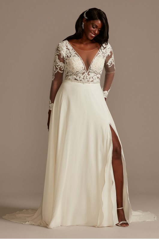 Lace Long Sleeve Chiffon Tall Plus Wedding Dress  4XL9SLSWG842