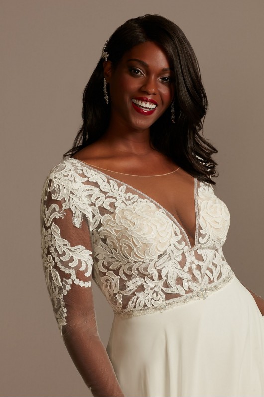 Lace Long Sleeve Chiffon Tall Plus Wedding Dress  4XL9SLSWG842