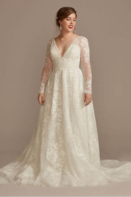 Lace Long Sleeve Keyhole Back Tall Wedding Dress  4XLCWG893