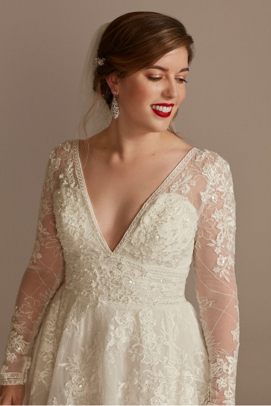 Lace Long Sleeve Keyhole Back Tall Wedding Dress  4XLCWG893