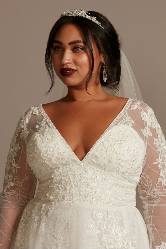 Lace Long Sleeve Open Back Plus Size Wedding Dress  8CWG893