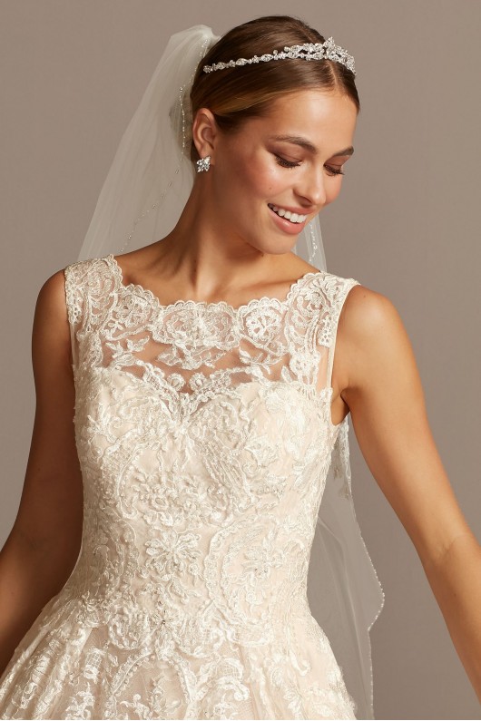 Lace Petite Wedding Dress with Pleated Skirt  7CWG780