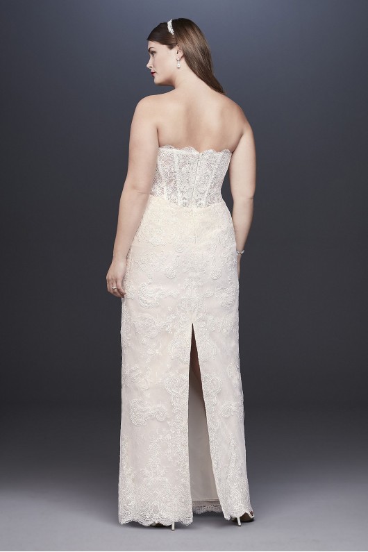 Lace Plus Size Sheath Wedding Dress with Overskirt  8CWG816