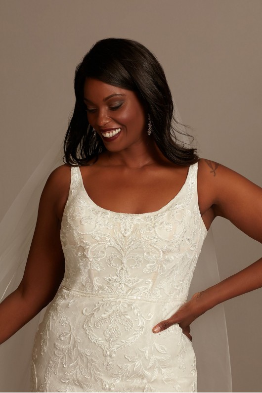 Lace Plus Size Wedding Dress with Cutout Train  8CWG895