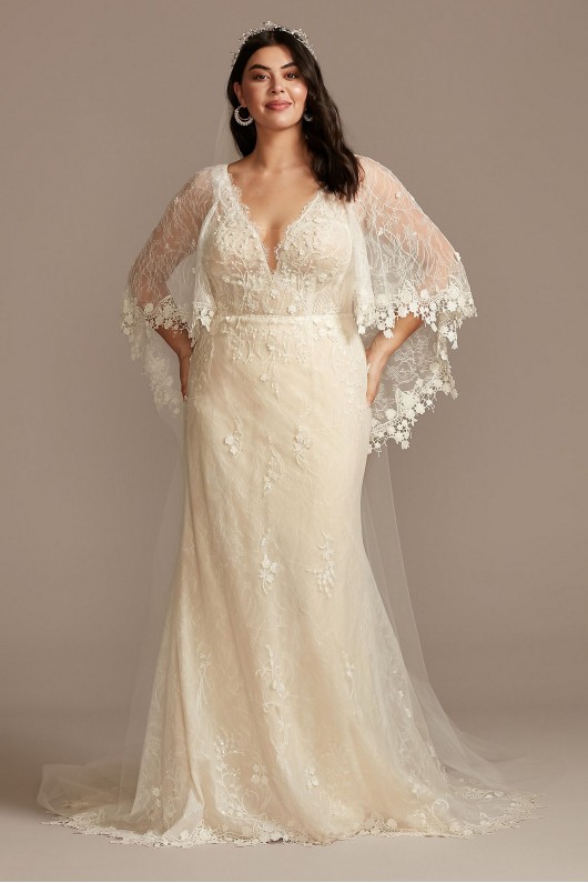 Lace Plus Size Wedding Dress with Trimmed Capelet Melissa Sweet 8MS251224