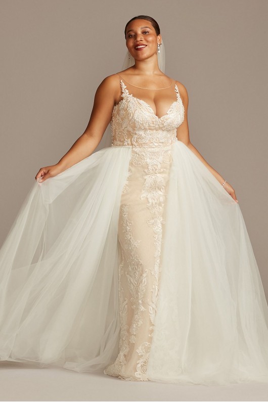 Lace Plus Size Wedding Dress with Tulle Overskirt  8CWG850