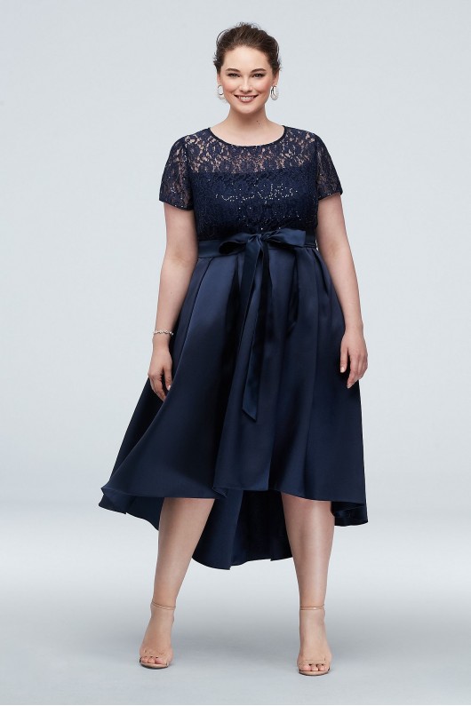 Lace Short Sleeve Illusion Bodice Dress with Bow Ignite 9419171