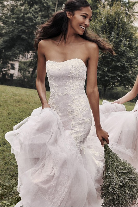 Lace Trumpet Wedding Dress with Banded Skirt VW351461