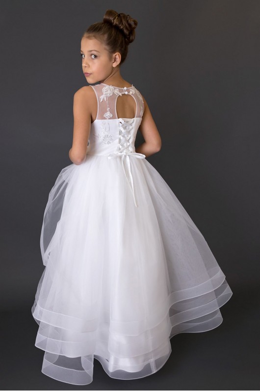 Lace-Up Back Communion Dress with Horsehair Skirt c909