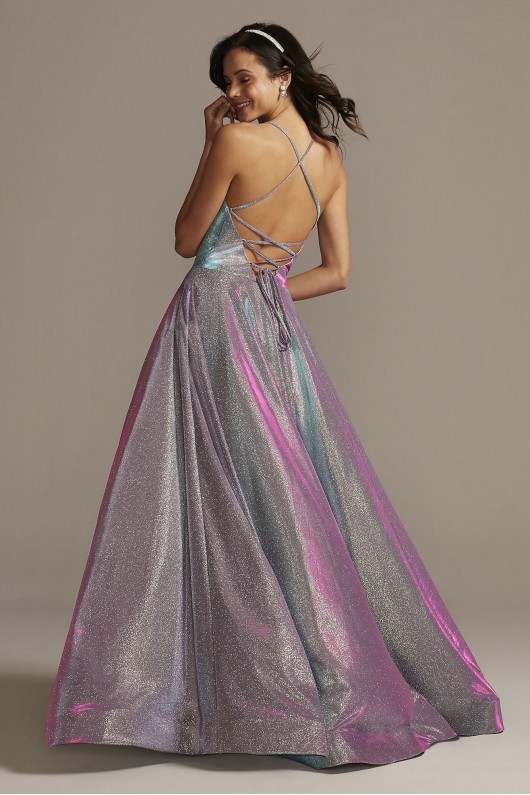 Lace-Up Back Metallic Iridescent Glitter Dress Night Studio 2139D