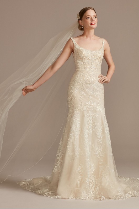 Lace Wedding Dress with Cutout Cathedral Train  CWG895