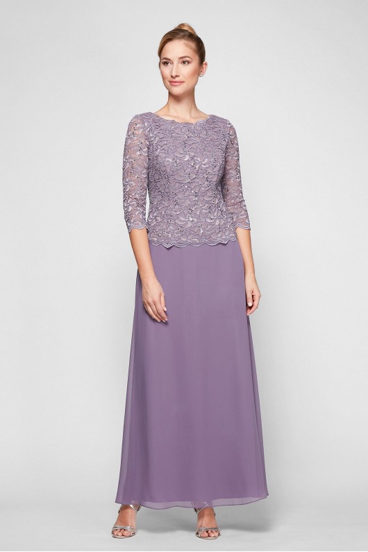 Lace and Chiffon A-Line Dress with Sheer Sleeves Alex Evenings 112655