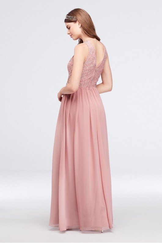 Lace and Chiffon Gown with Geometric Neckline City Triangles 3622GF1B