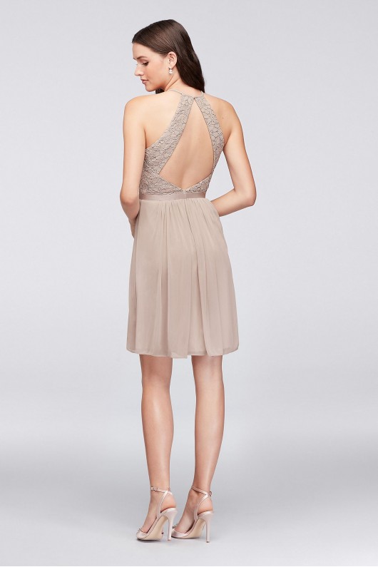 Lace and Mesh Open-Back Short Bridesmaid Dress  F19752