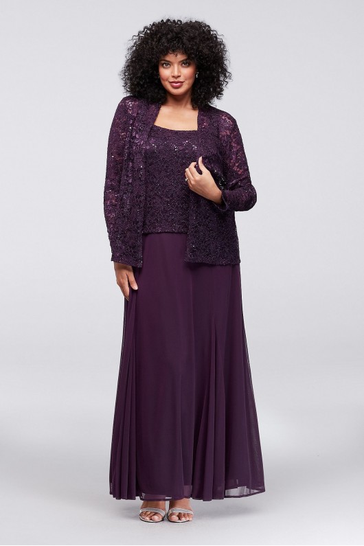 Lace and Mesh Plus Size A-Line Dress with Jacket Onyx 849569