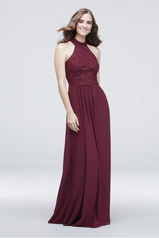 Lace and Sequin Mockneck Jersey A-Line Dress  DS270001