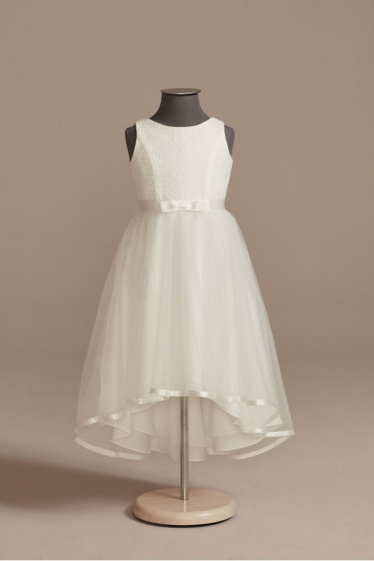 Lace and Tulle High-Low Flower Girl Dress with Bow DB Studio WG1423