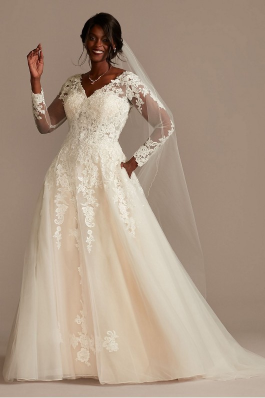 Lace and Tulle Long Sleeve Tall Plus Wedding Dress  Collection 4XL9SLWG3861