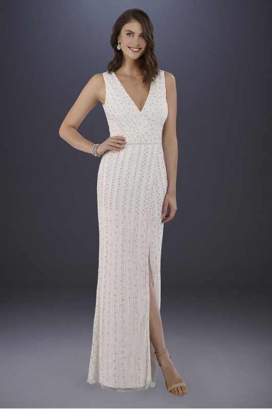 Lara Brandy Beaded Faux-Wrap V-Neck Wedding Dress Lara 51018
