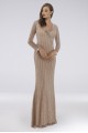 Lara Celine Beaded Long Sleeve Faux-Wrap Gown Lara 29747