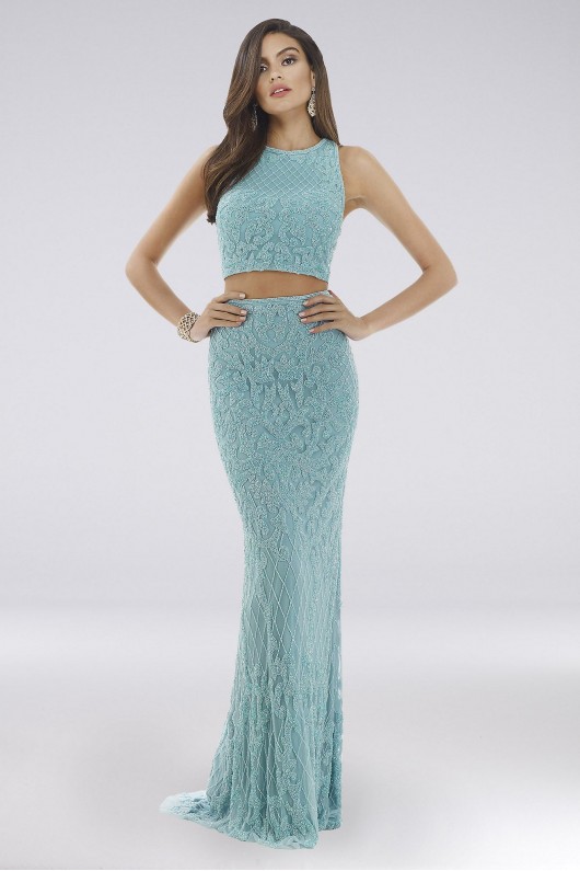 Lara Destiny Beaded Two Piece Lace-Up Mermaid Gown Lara 29573