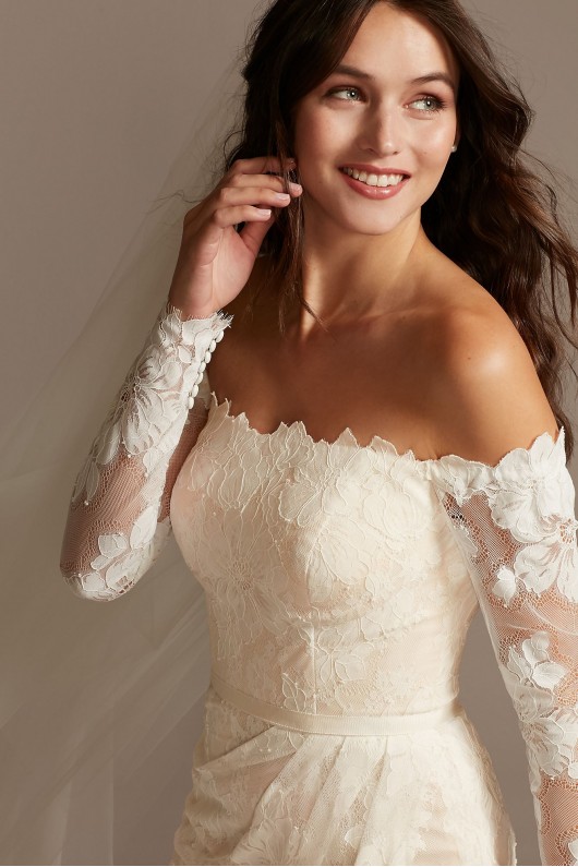 Large Floral Lace Long Sleeve Petite Wedding Dress Melissa Sweet 7MS161225