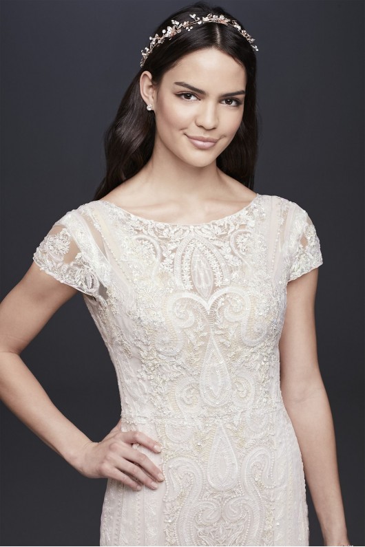 Laser-Cut Lace Illusion Cap Sleeve Wedding Dress Melissa Sweet MS251194