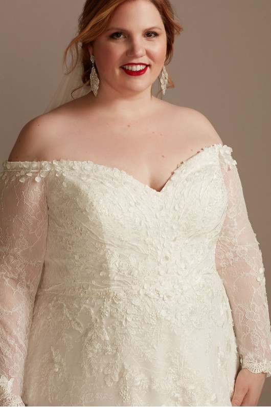 Leafy Lace Off Shoulder Plus Size Wedding Dress  8CWG891