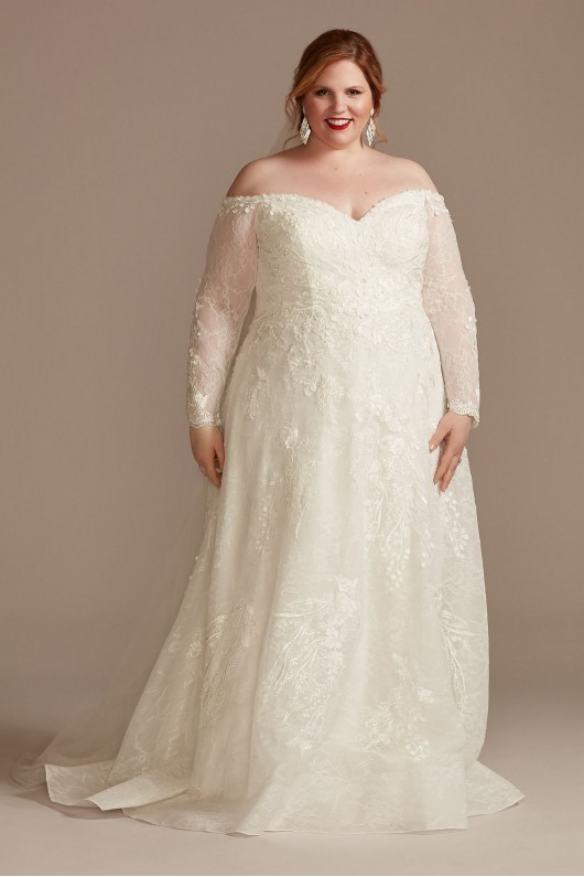 Leafy Lace Off Shoulder Tall Plus Wedding Dress  4XL8CWG891