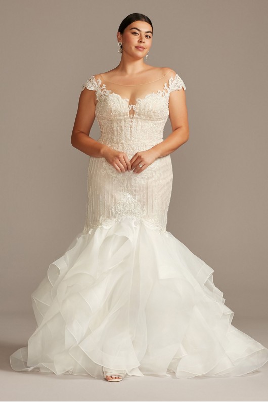 Linear Beaded Applique Plus Size Wedding Dress  8CWG849