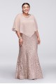 Long Lace Plus Size Dress with Beaded Capelet Ignite 3523DW