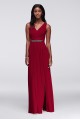 Long Mesh Dress with V-Neck and Beaded Waistband  W11092