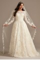 Long Sleeve Beaded Lace Folded Skirt Wedding Dress  SLCWG780