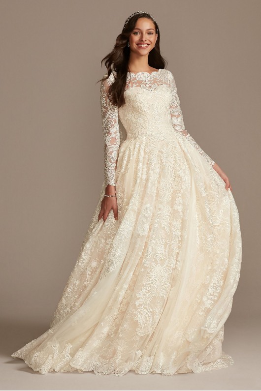 Long Sleeve Beaded Lace Petite Wedding Dress  7SLCWG780