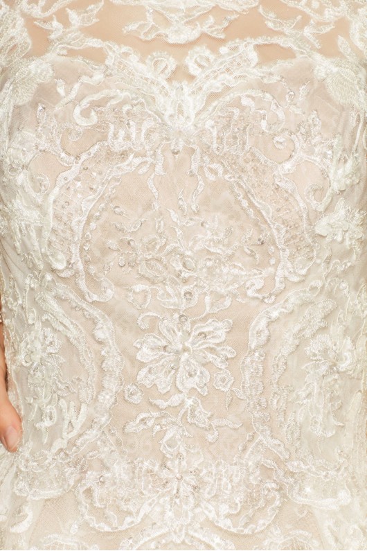 Long Sleeve Beaded Lace Plus Size Wedding Dress  8SLCWG780