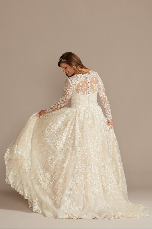 Long Sleeve Beaded Lace Tall Plus Wedding Dress  4XL8SLCWG780