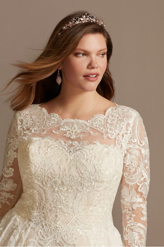 Long Sleeve Beaded Lace Tall Plus Wedding Dress  4XL8SLCWG780
