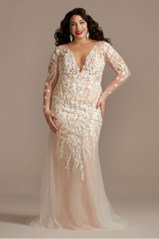 Long Sleeve Bodysuit Plus Size Wedding Dress  9LSSWG851